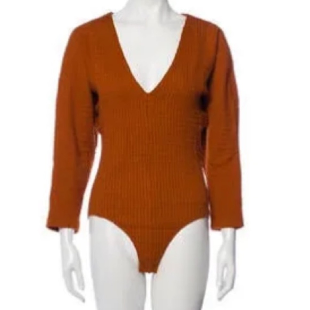 Mara Hoffman Orange V-Neck Long Sleeve Bodysuit